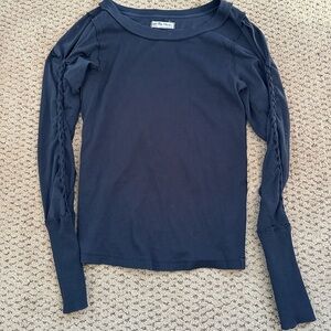 Free People Blue Fitted Ribbed Long Sleeve Blouse